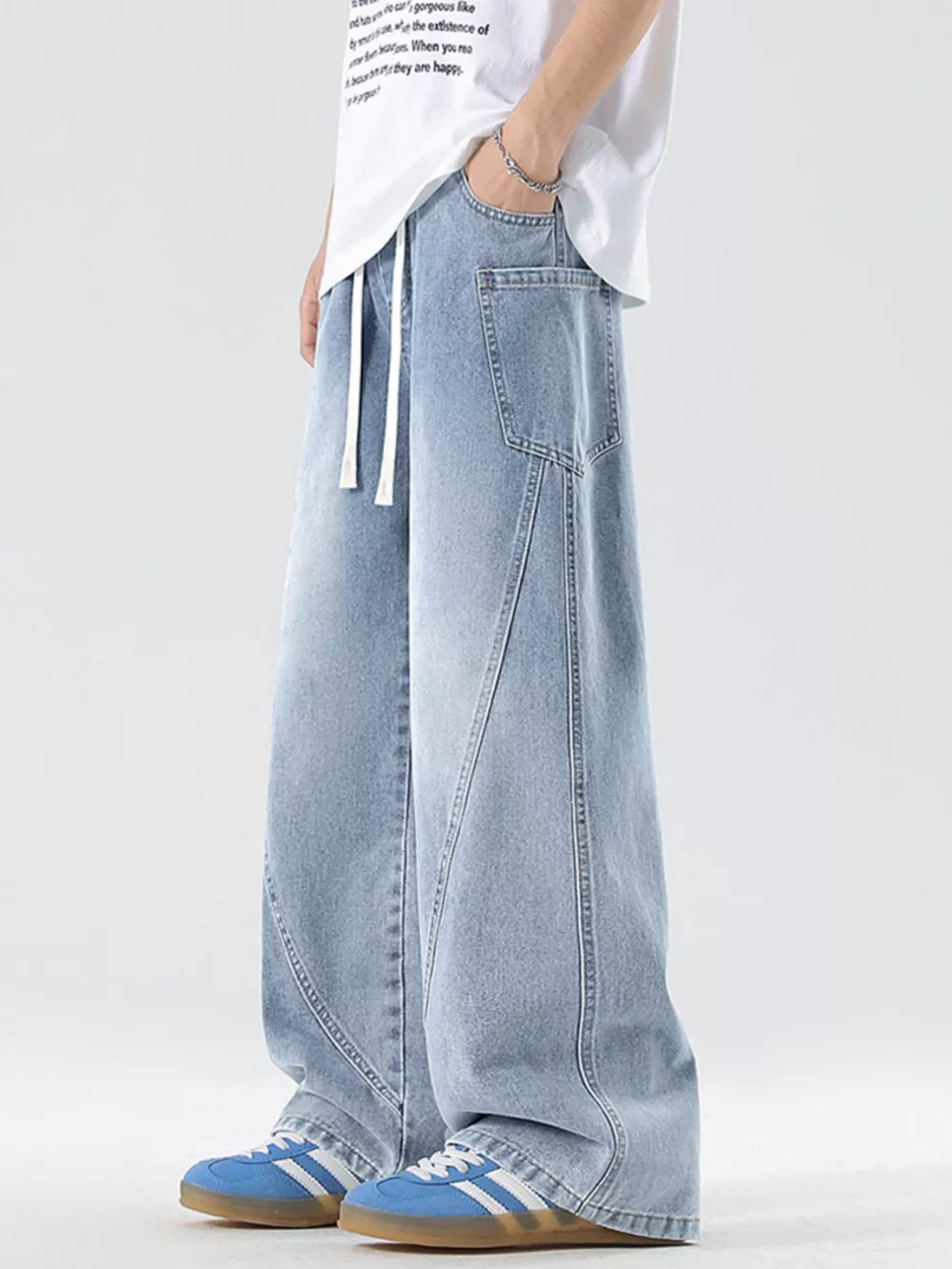 Men's Full Size Wide Leg Wash Denim Jeans Plus Size, image 2