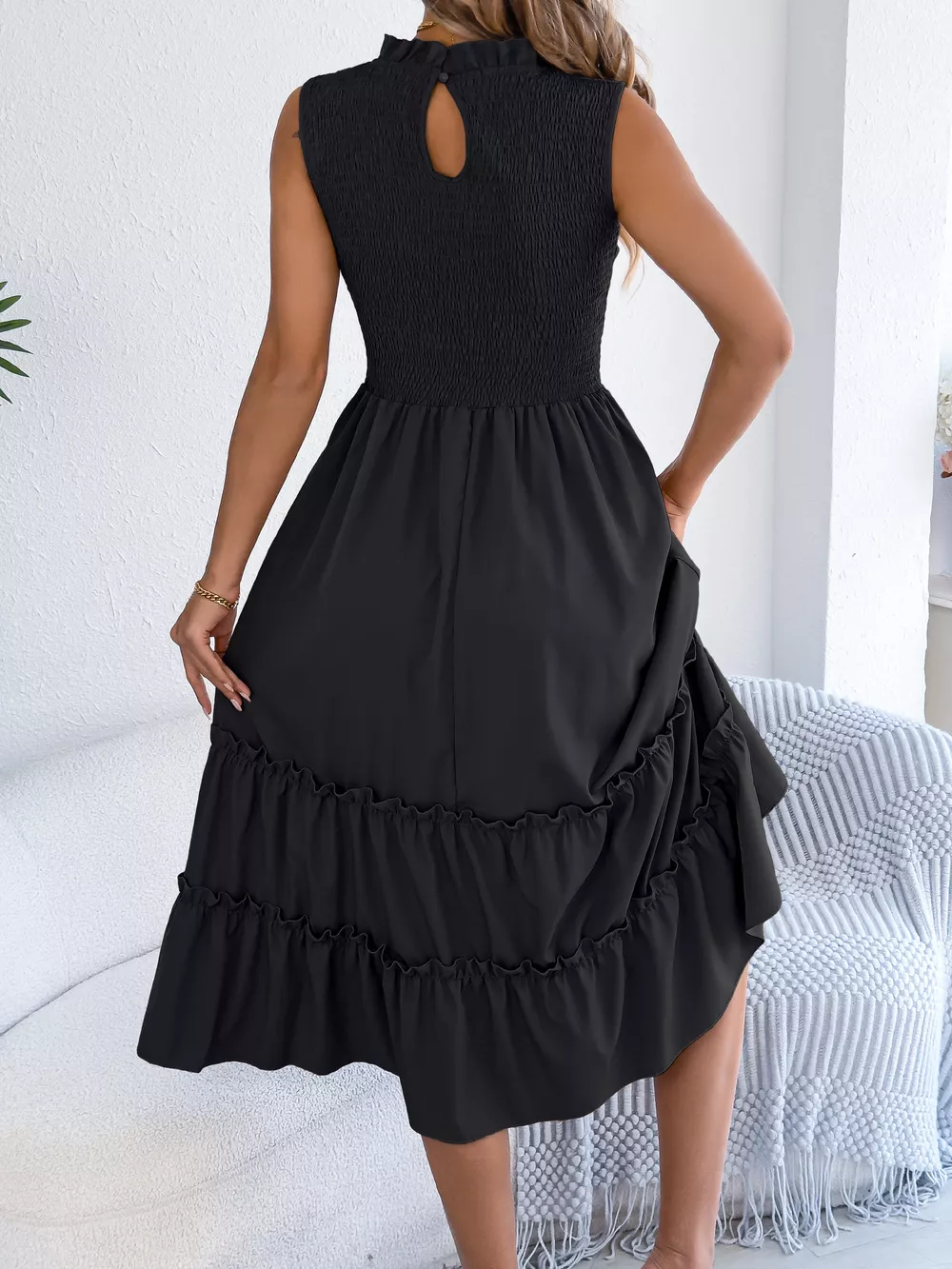Smocked Sleeveless Tiered Dress, image 4