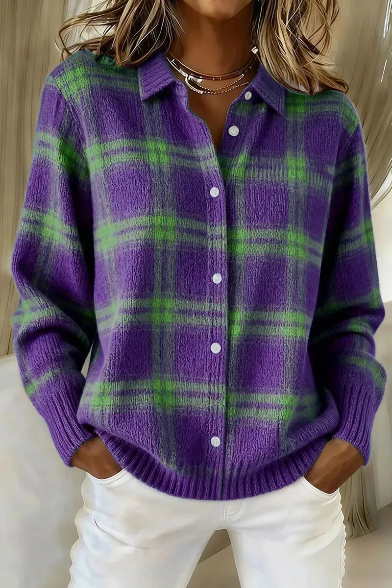 Full Size Plaid Button-Down Knit Cardigan Plus Size, image 4