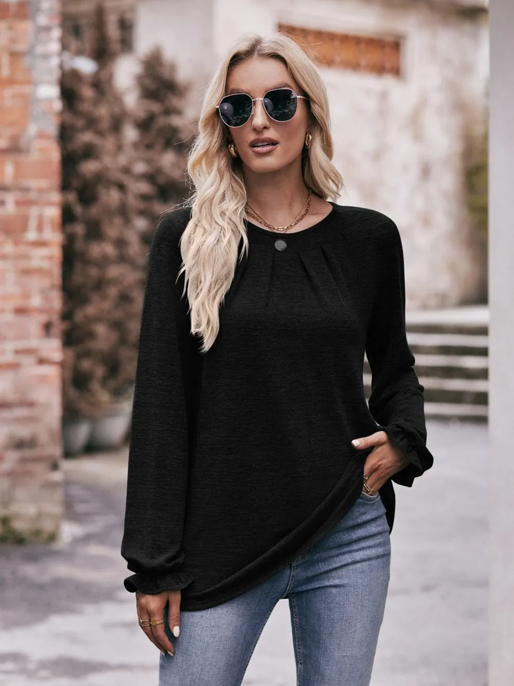 Round Neck Long Sleeve Casual T-Shirt