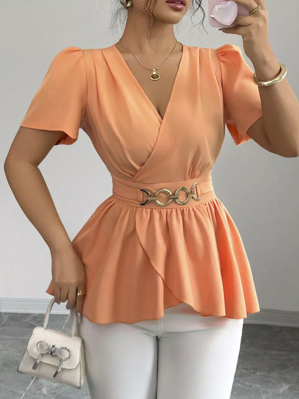 Surplice Short Sleeve Blouse, image 12