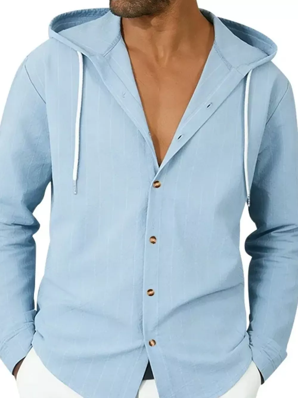 Men's Full Size Drawstring Hooded Button Up Shirt Plus Size, image 9