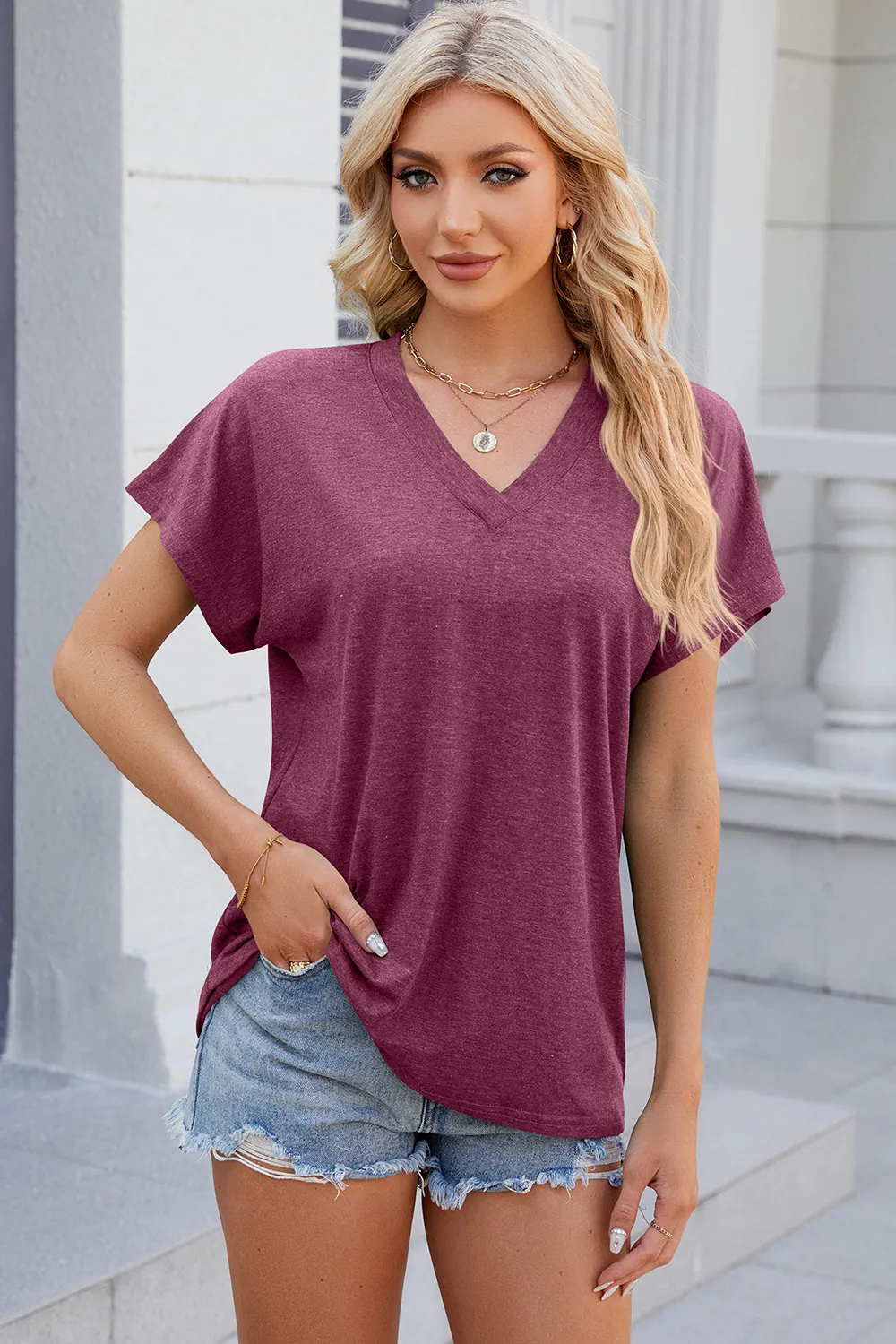 V-Neck Short Sleeve T-Shirt, image 9