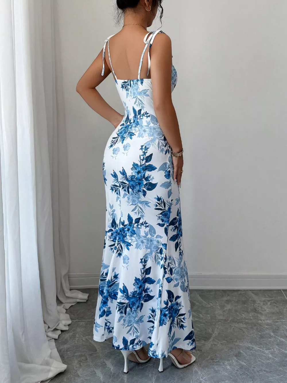 Printed Tie Strap Slit Maxi Dress, image 10