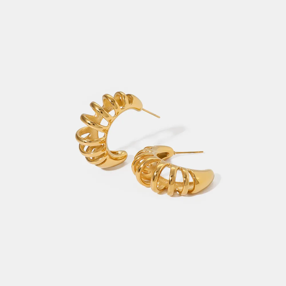 Stainless Steel Cutout C-Hoop Earrings, image 5
