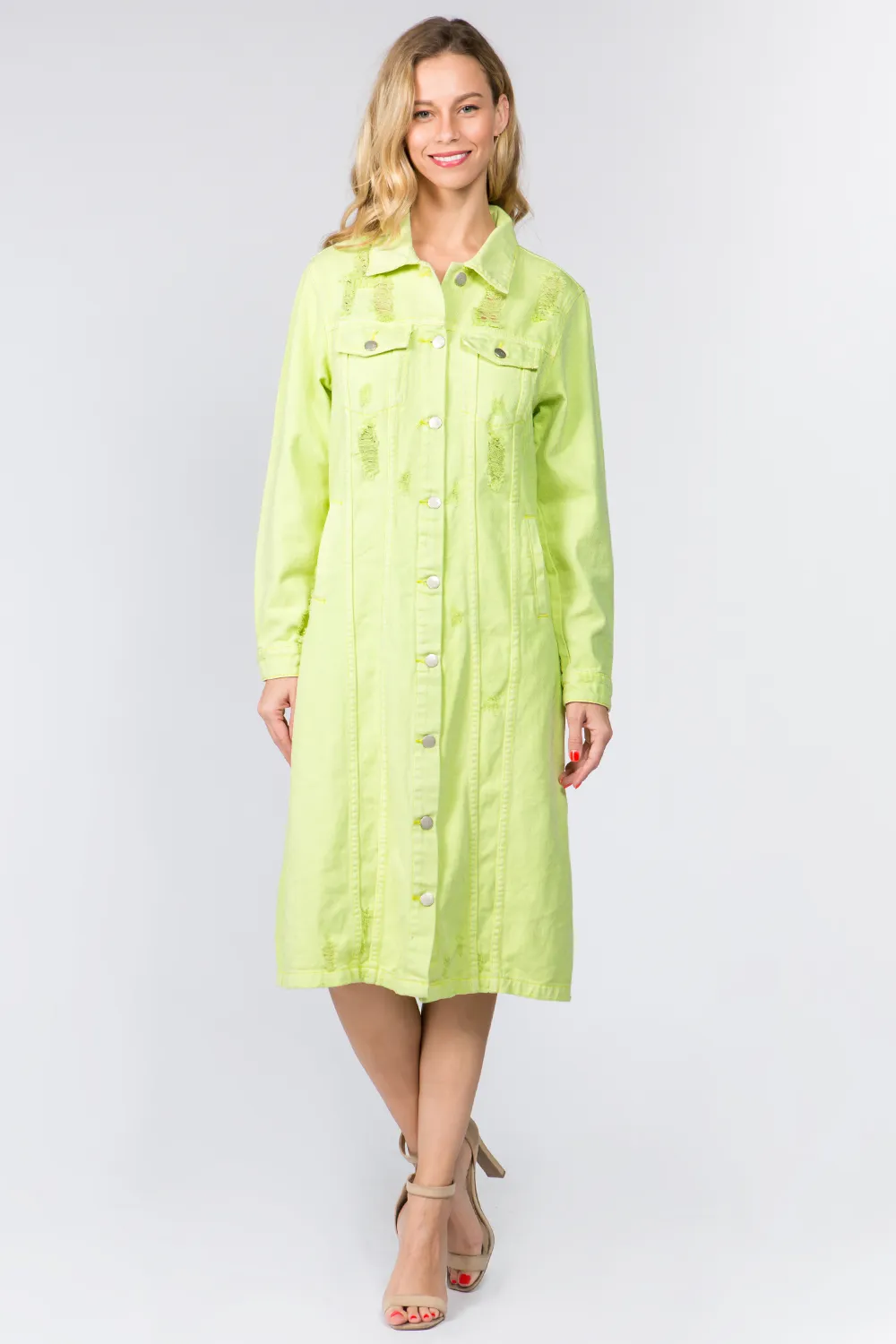 Button Up Distressed Denim Dress, image 2