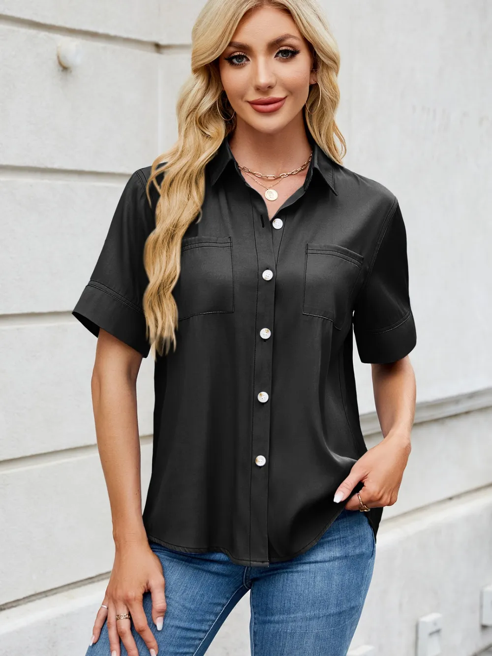 Collared Neck Short Sleeve Shirt, image 5
