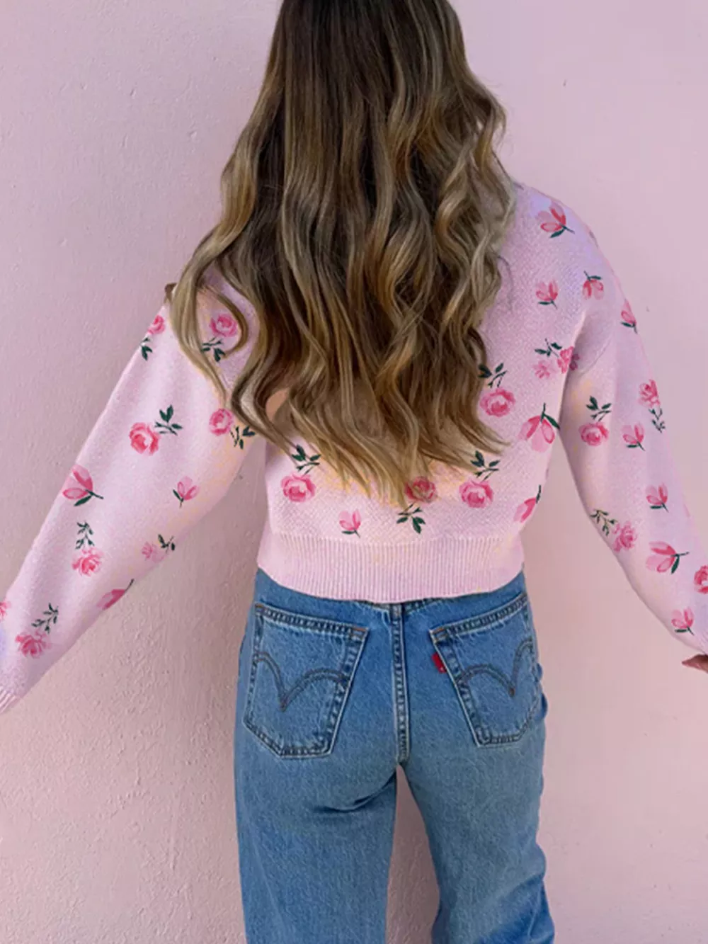 Floral Drop Shoulder Cropped Sweater, image 2