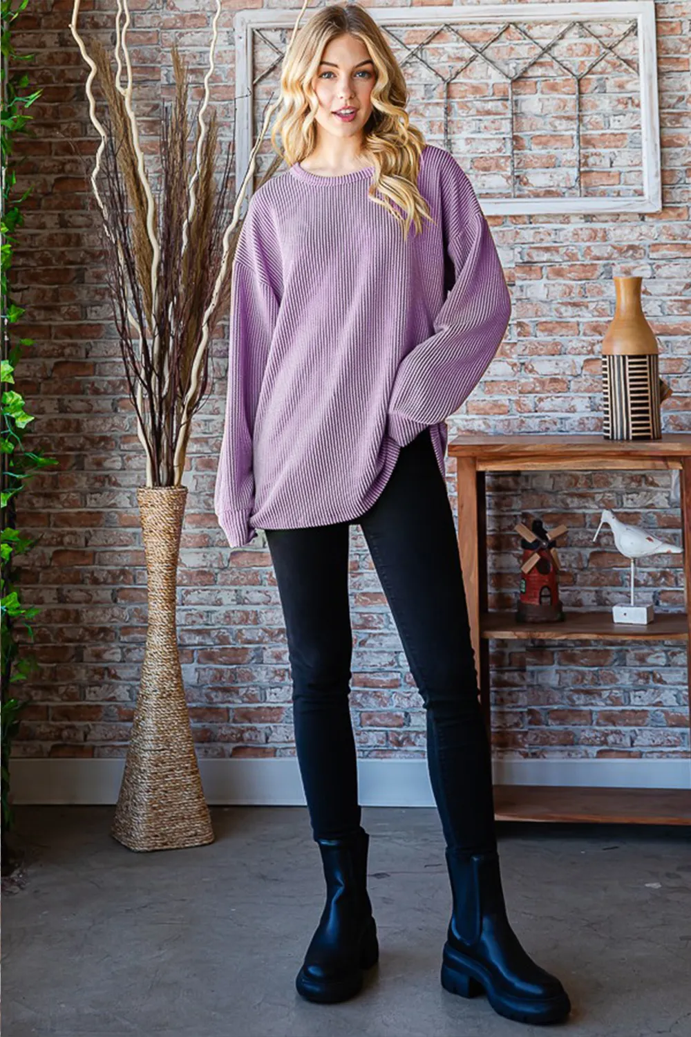 Full Size Round Neck Dropped Shoulder Blouse, image 6