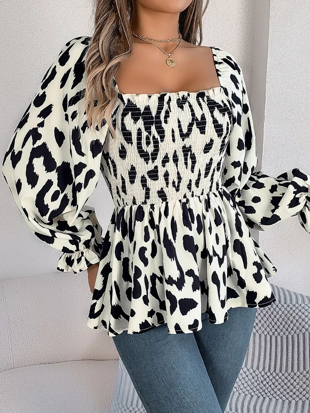 Square Neck Flounce Sleeve Blouse, image 9