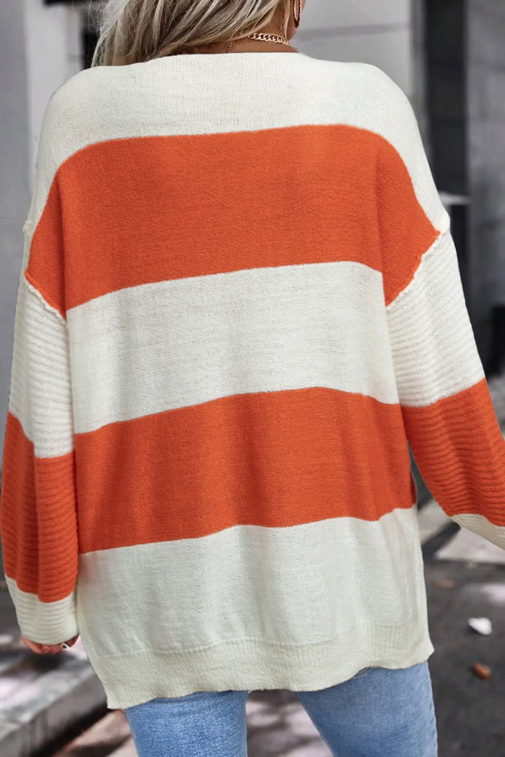 Color Block Dropped Shoulder V-Neck Sweater, image 2
