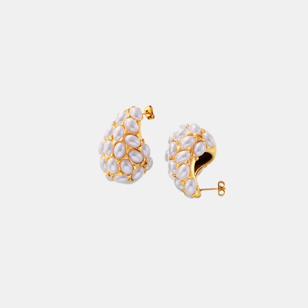 Titanium Steel Inlaid Imitation Pearl Earrings, image 4