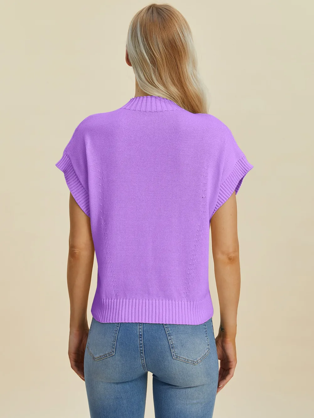 Full Size Mock Neck Short Sleeve Sweater, image 9
