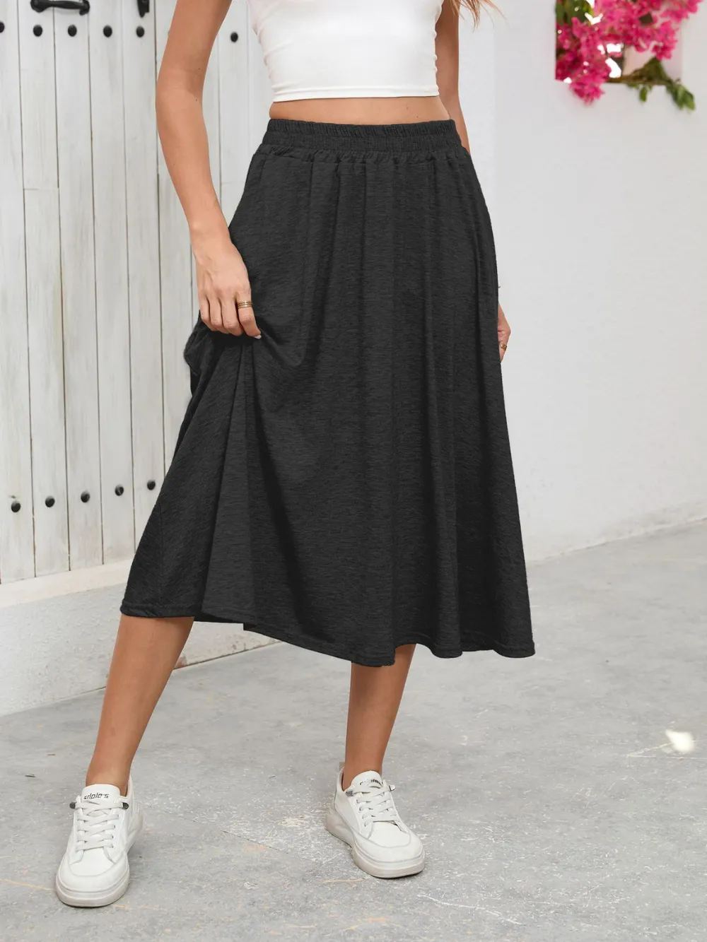Elastic Waist Skirt With Pockets, image 6