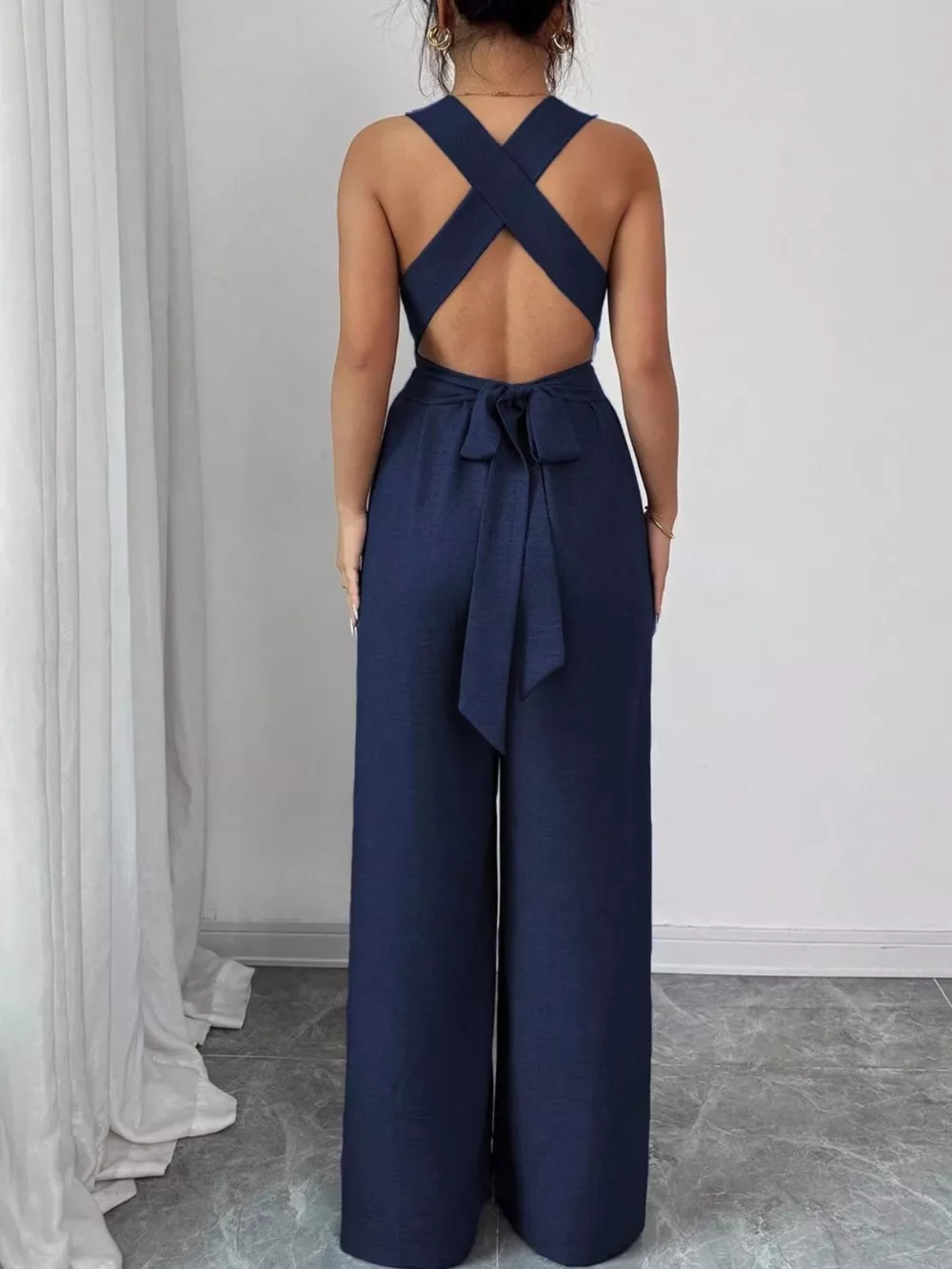 Sleeveless V-Neck Wide-Leg Jumpsuit with O-Ring Detail, image 6