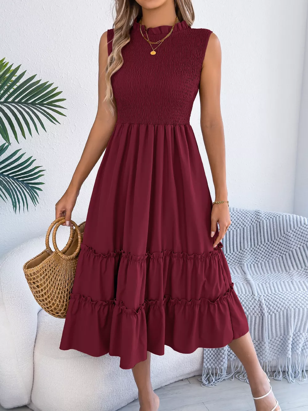 Smocked Sleeveless Tiered Dress, image 5