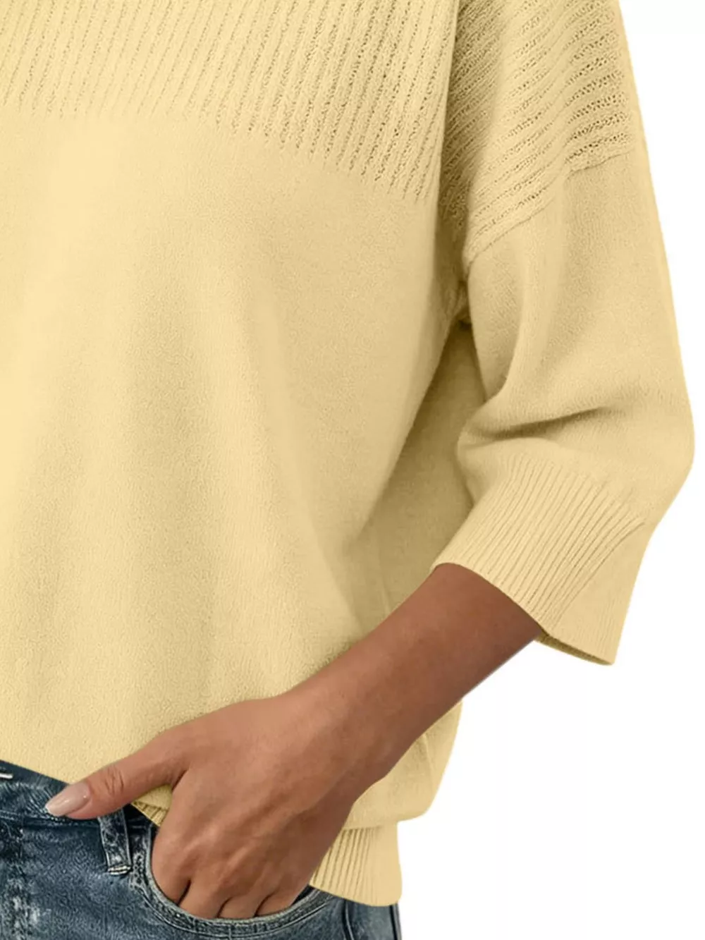 Elegant Crew Neck Eyelet Ribbed Sweater, image 6