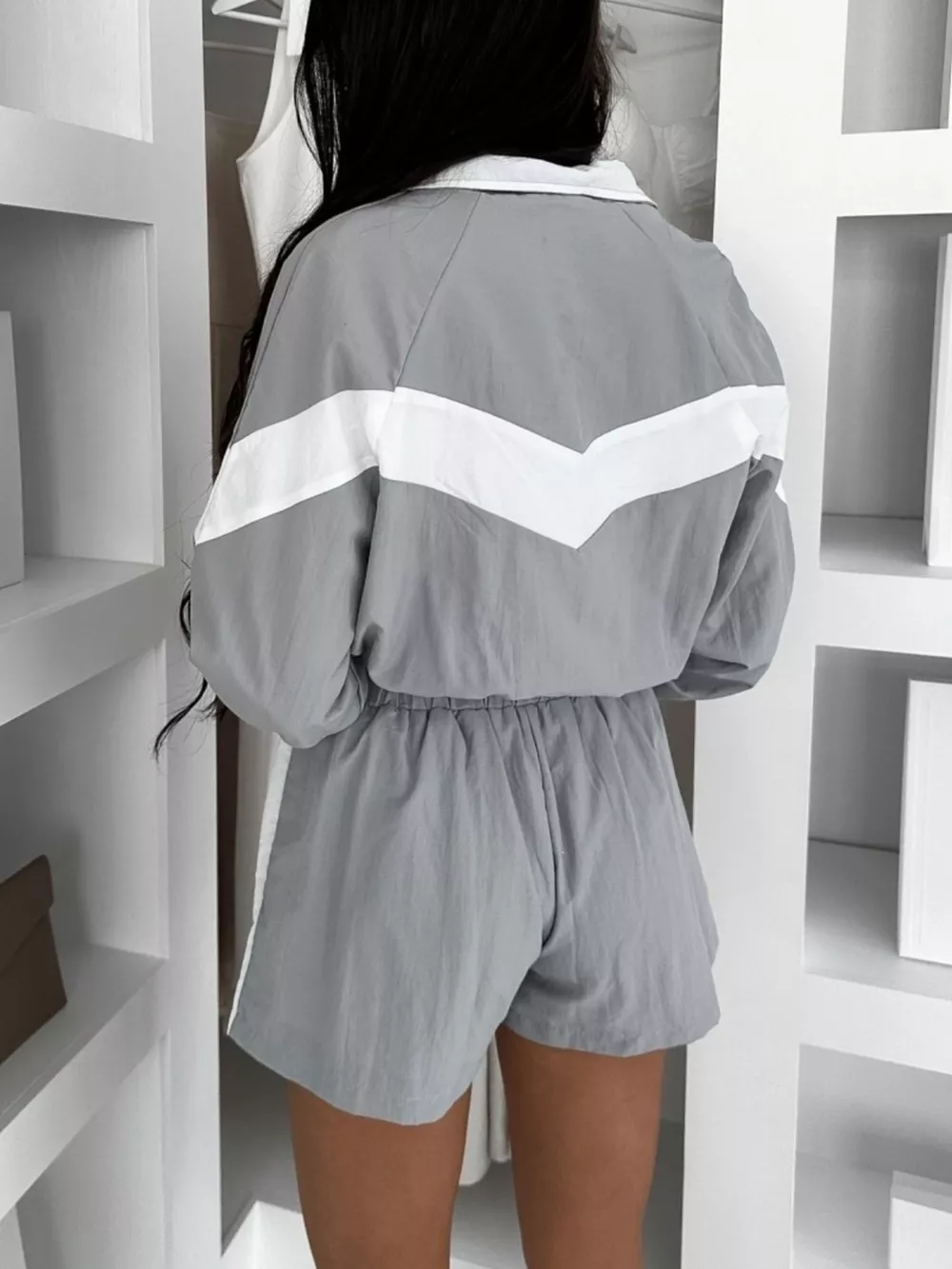 Color Block Zip-Up Jacket and Shorts Two-Piece Set, image 11