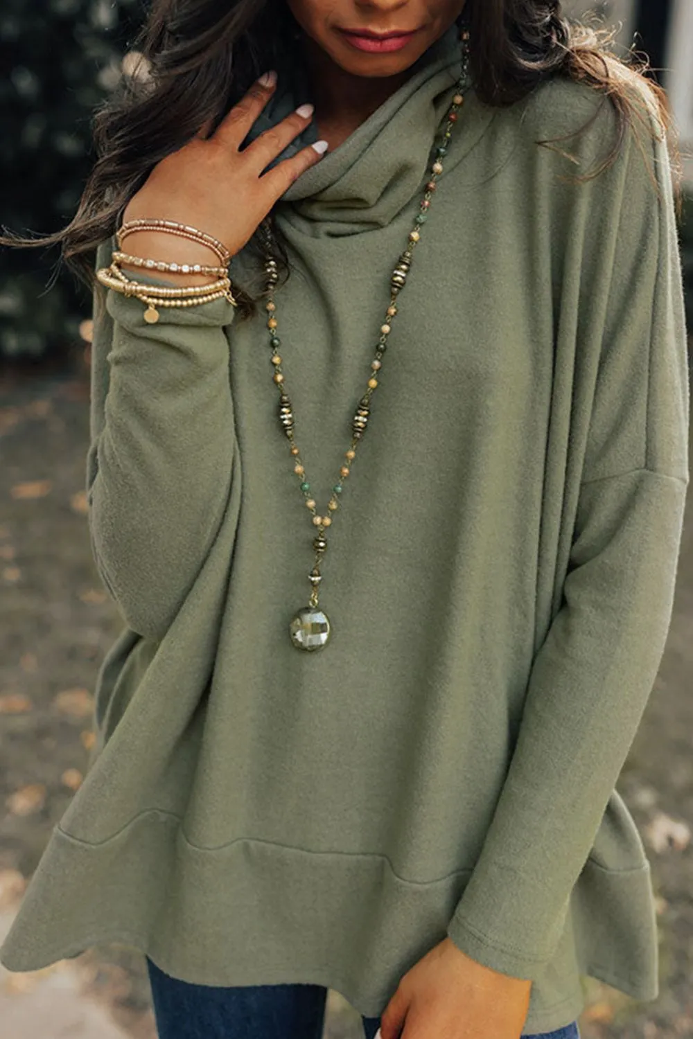 Side Slit High-Low Cowl Neck Long Sleeve Blouse, image 14