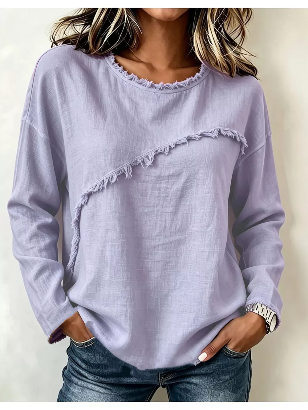 Frayed Hem Dropped Shoulder Blouse, image 4