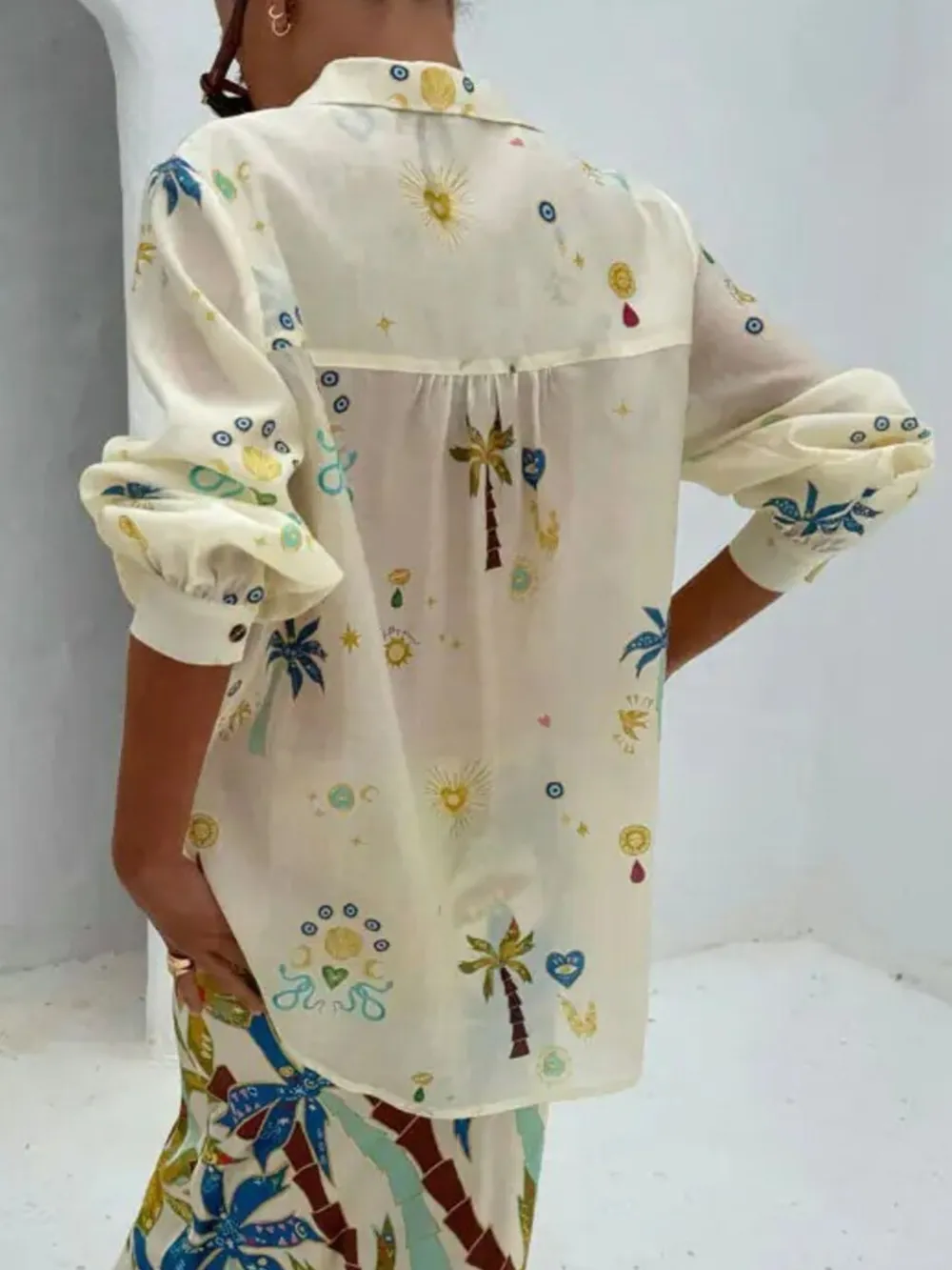 Printed Button Up Shirt and Shorts Set, image 2