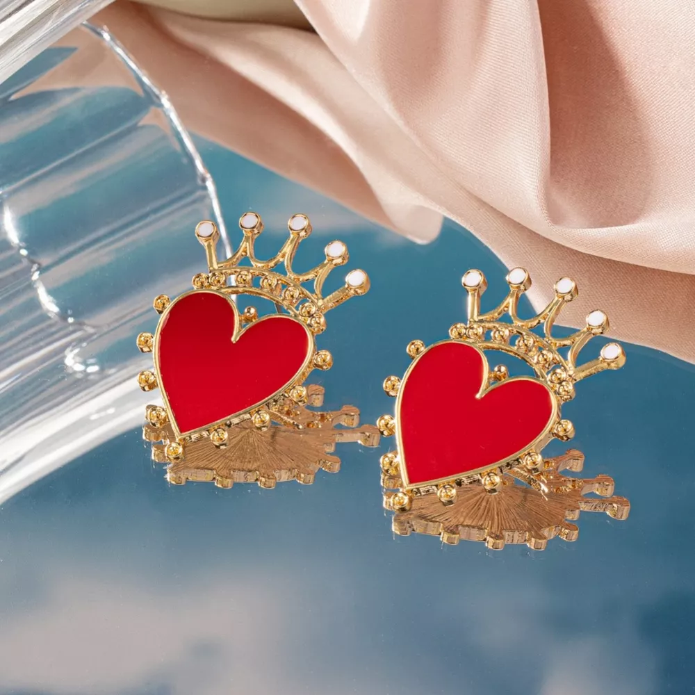 Crown Heart Stud Earrings, image 3