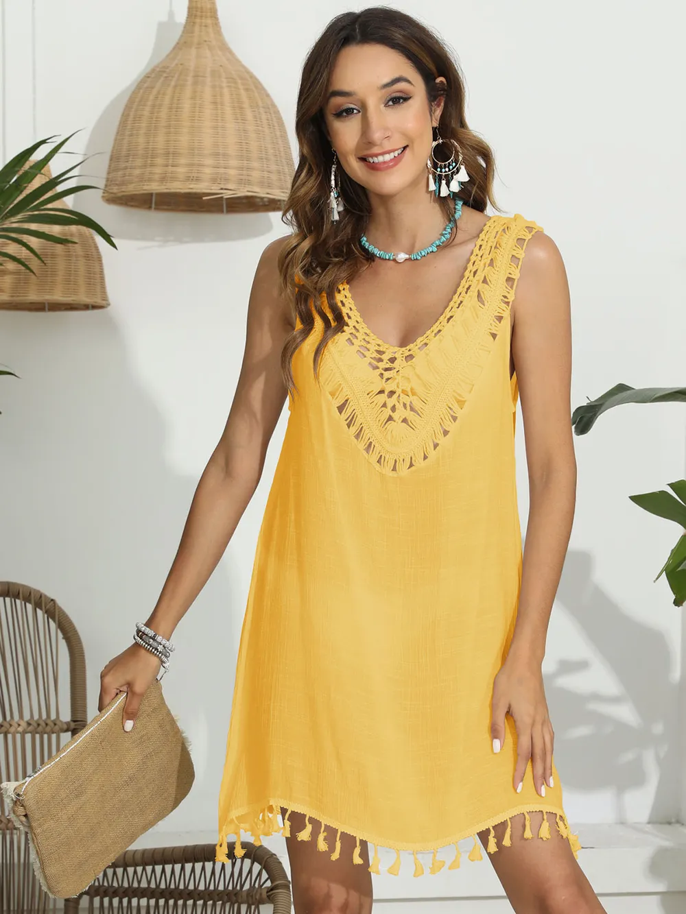 Tassel Scoop Neck Wide Strap Cover-Up, image 4