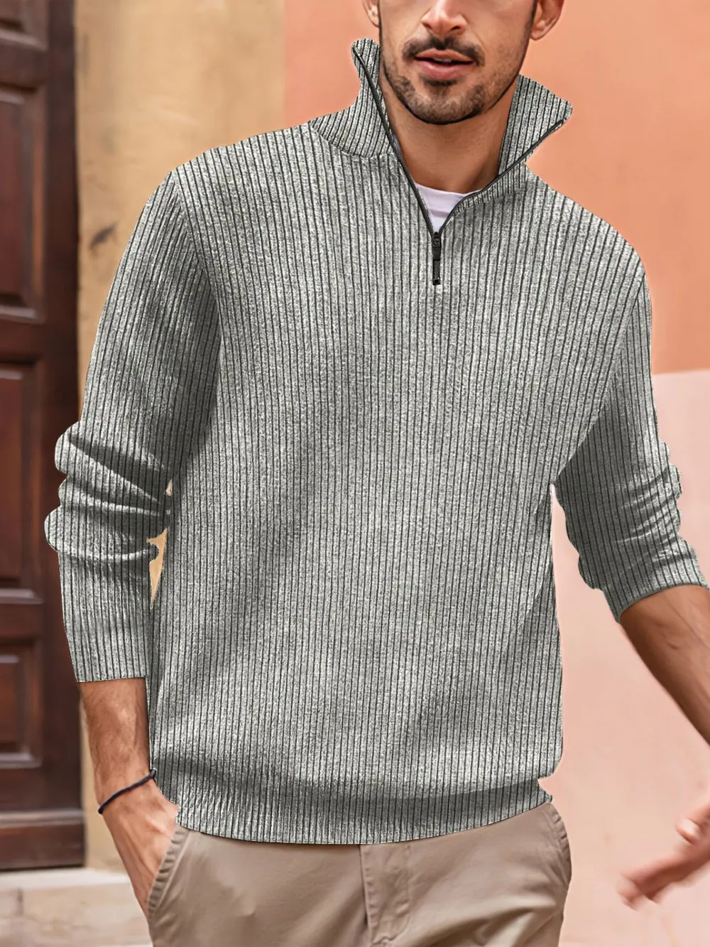 Men's Full Size Quarter Zip Long Sleeve Top Plus Size, image 3