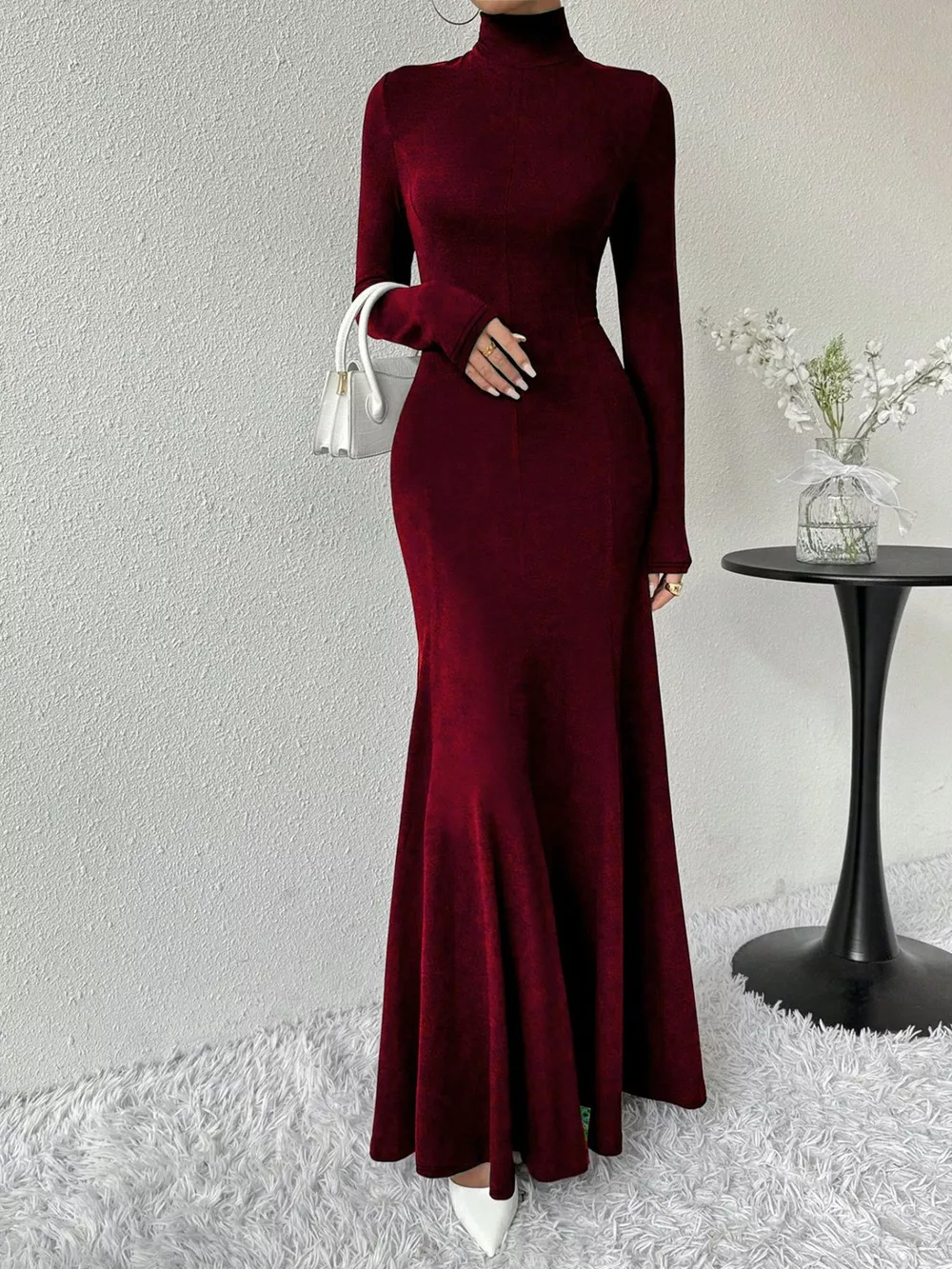Turtleneck Long Sleeve Maxi Mermaid Dress, image 4