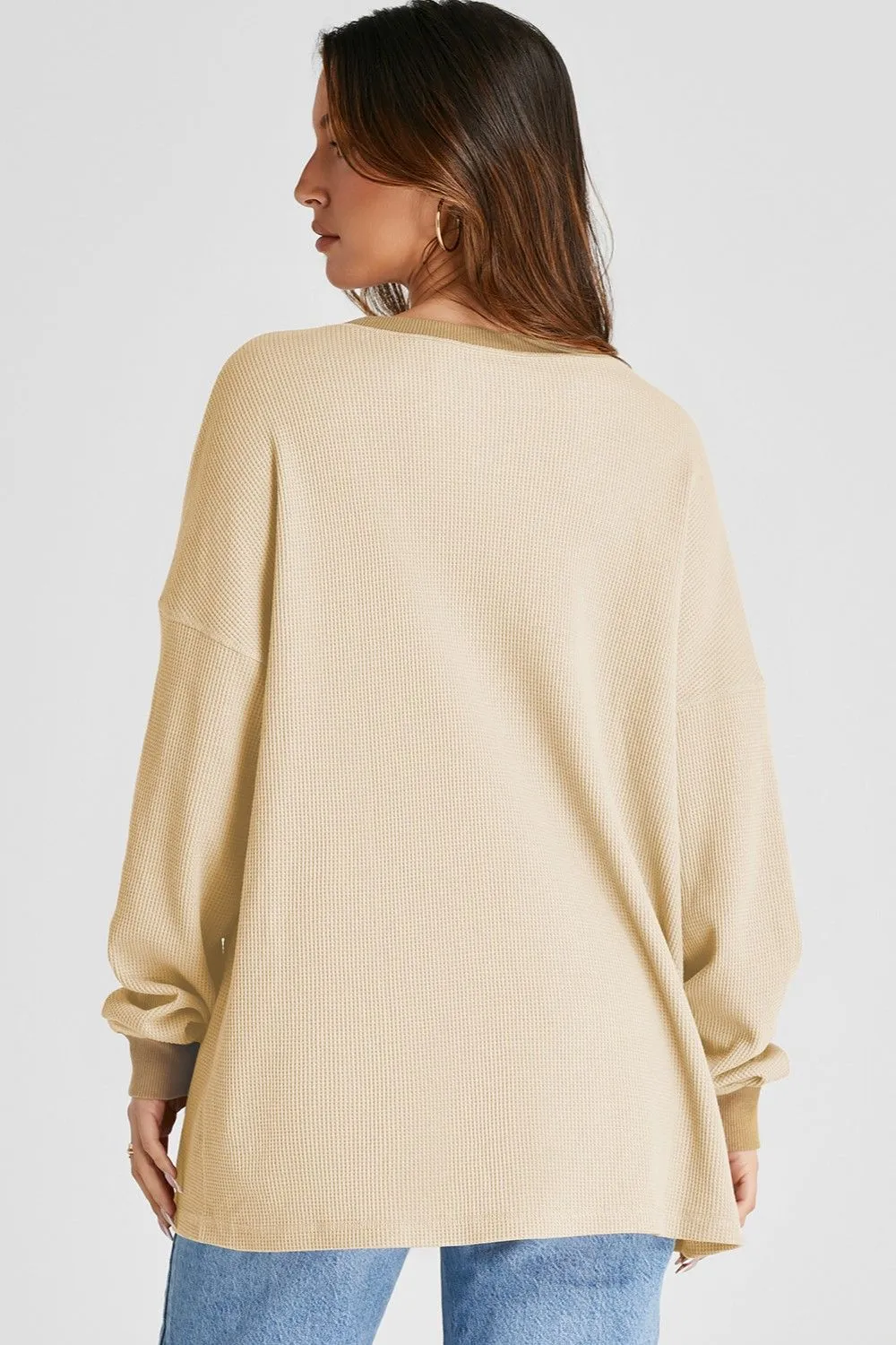 Waffle-Knit Long Sleeve Sweatshirt, image 18