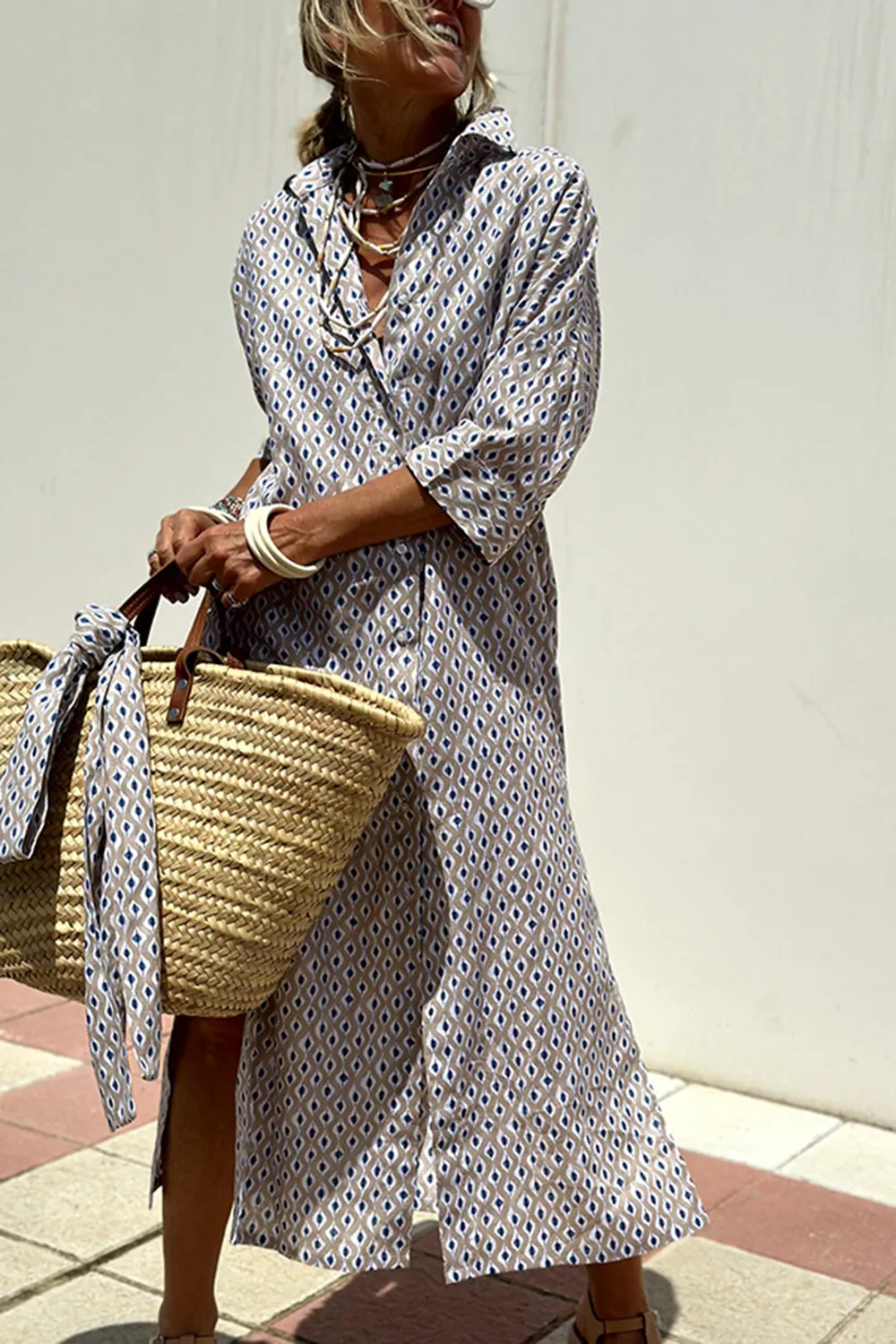 Tied Button Up Three-Quarter Sleeve Dress, image 3