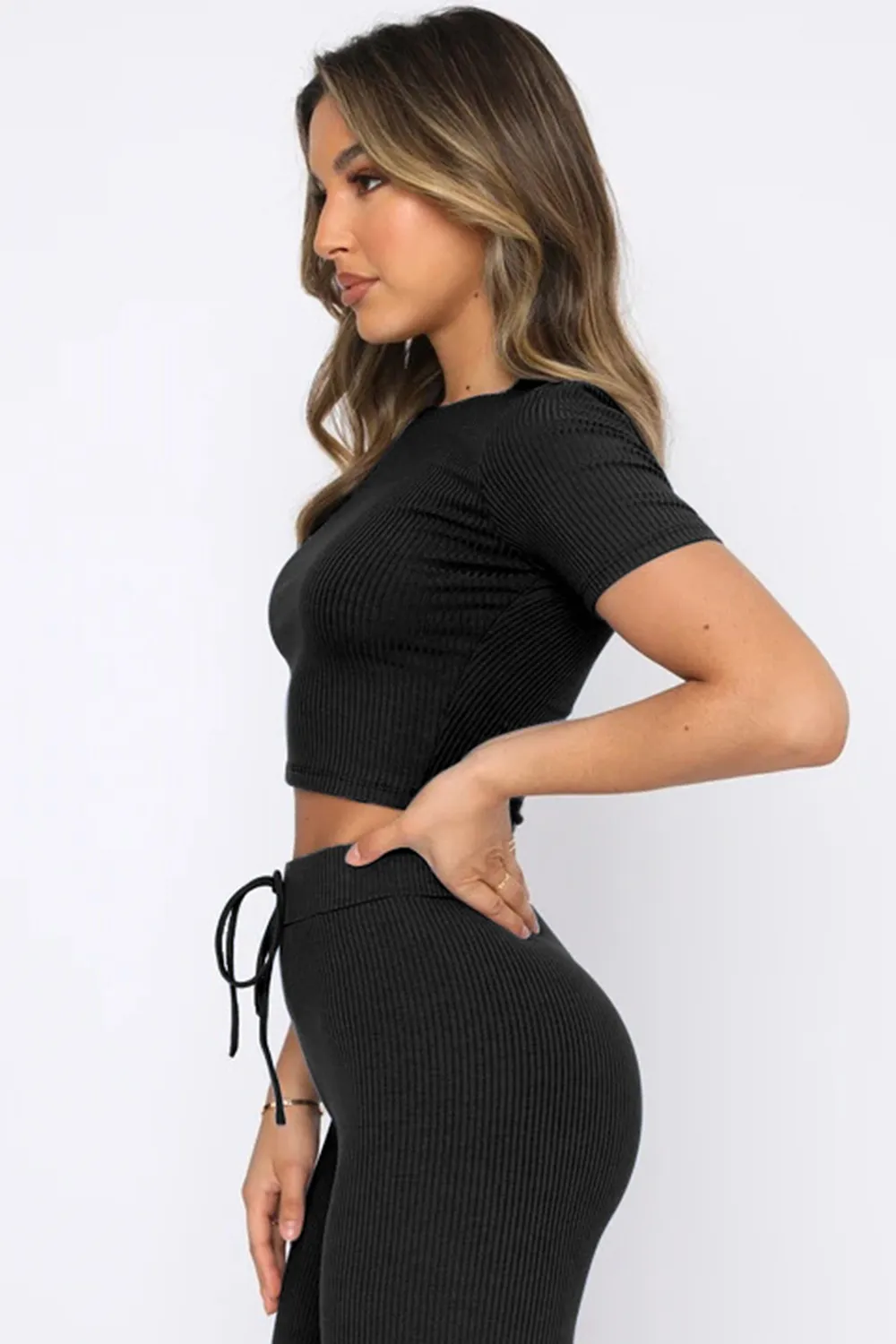Round Neck Short Sleeve Top and Pants Set, image 5