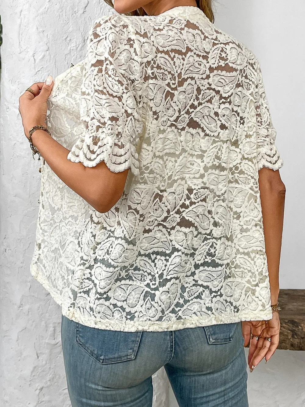 Button Down Half Sleeve Lace Shirt, image 3
