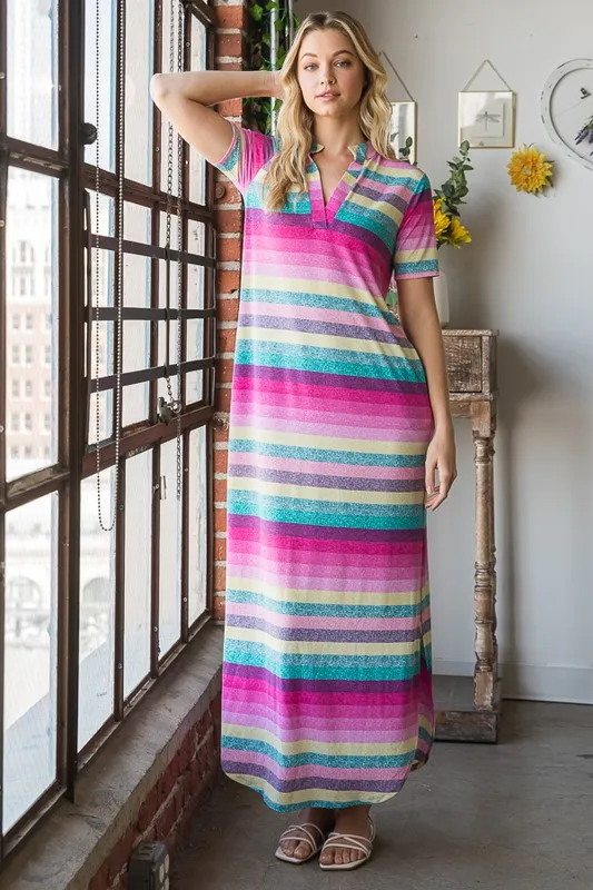 Full Size Striped Short Sleeve Maxi Tee Dress Plus Size, image 6