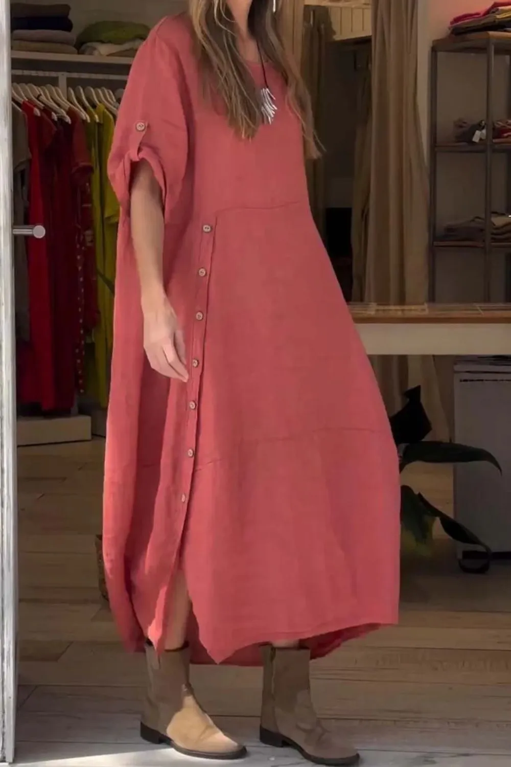 Full Size Relaxed Fit Short Sleeves Dress Plus Size, image 3