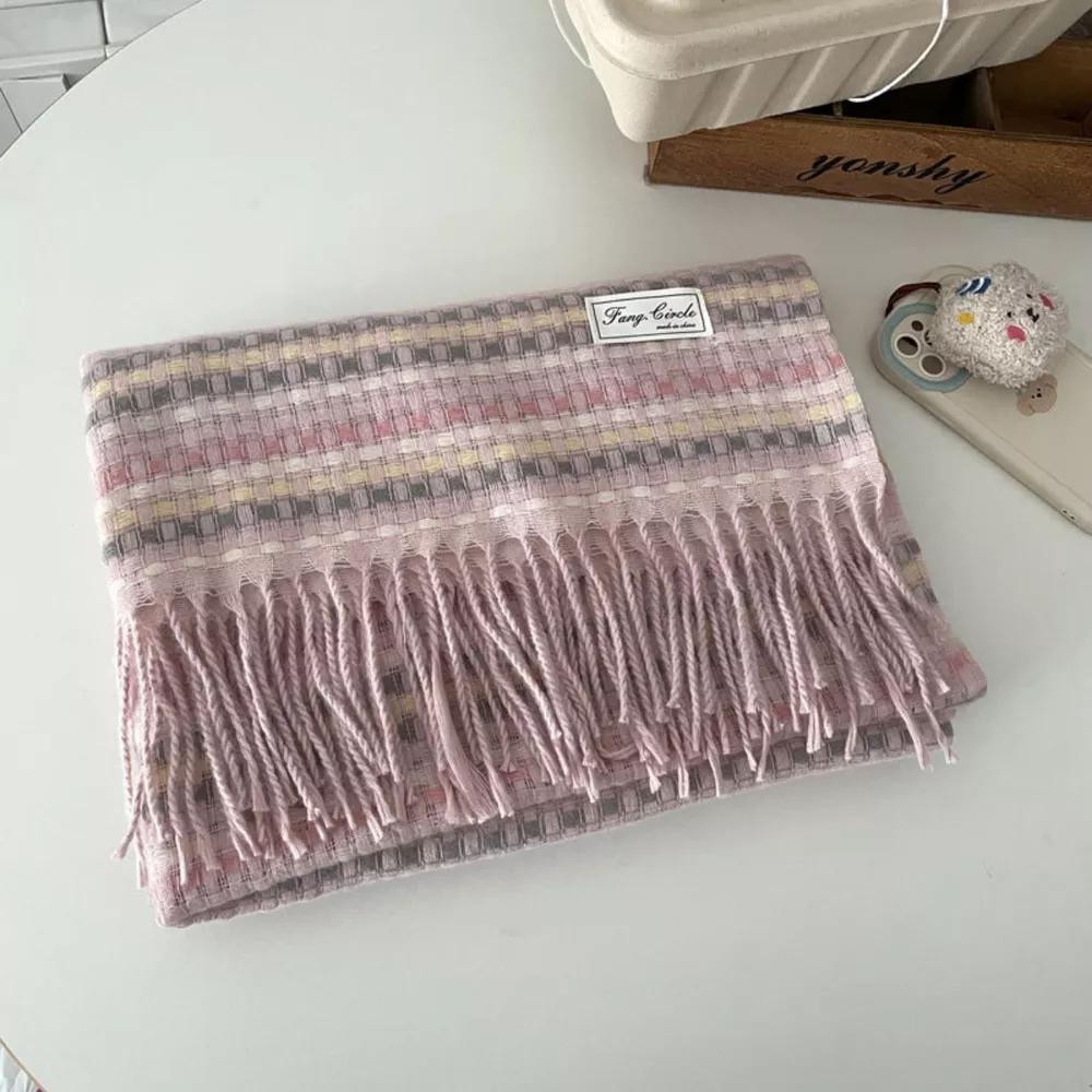 Plaid Fringe Warm Scarf, image 7