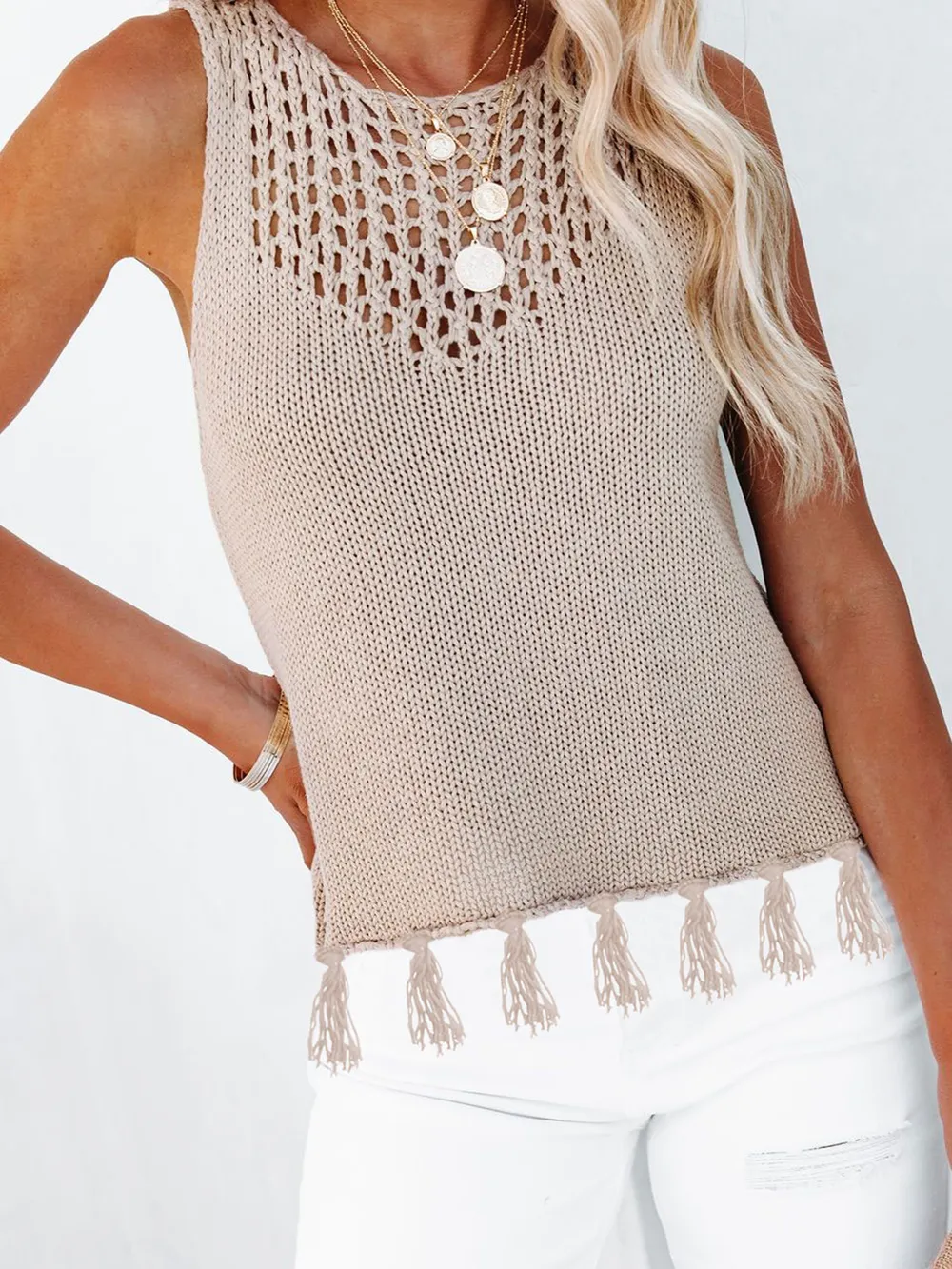Cutout Tassel Round Neck Tank, image 5