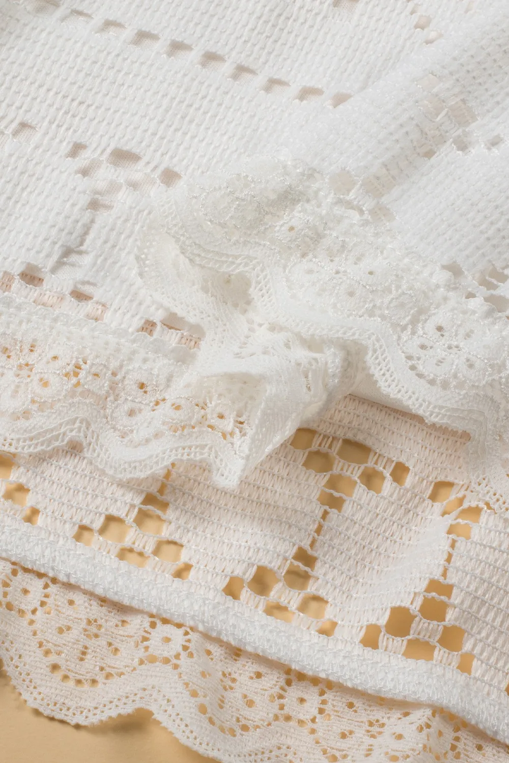 Lace Crochet Hollowed Scallop Hem V Neck Blouse, image 4
