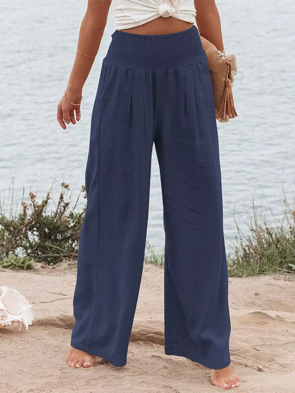Smocked High Waisted Wide Leg Pants, image 13