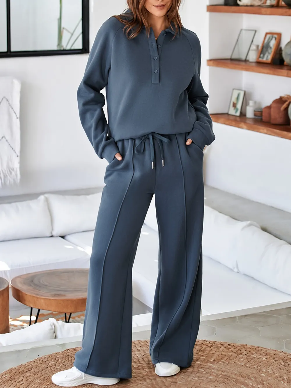 Collared Sweatshirt and High Waist Pants Active Set, image 4