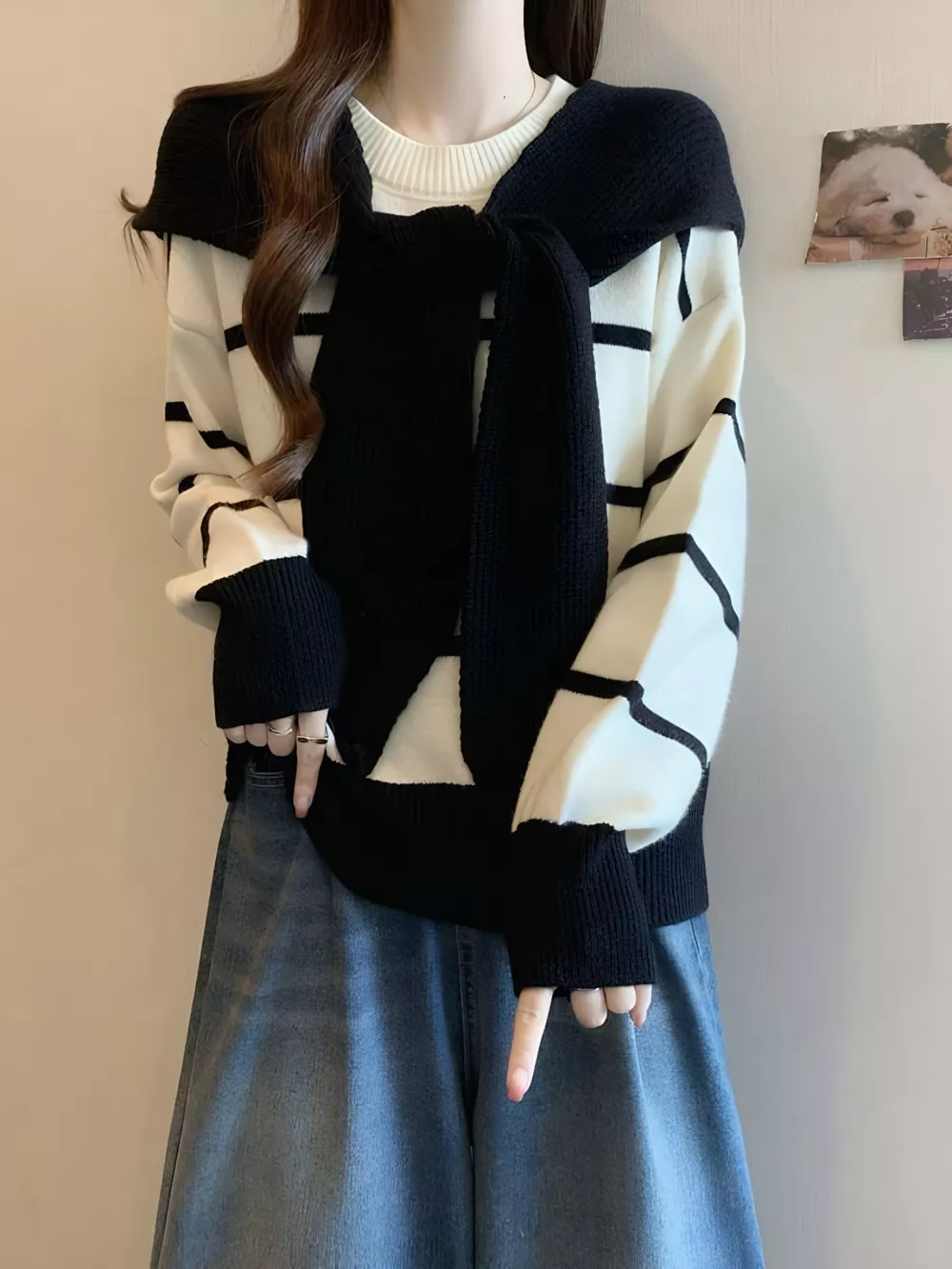 Striped Round Neck Long Sleeve Sweater, image 5