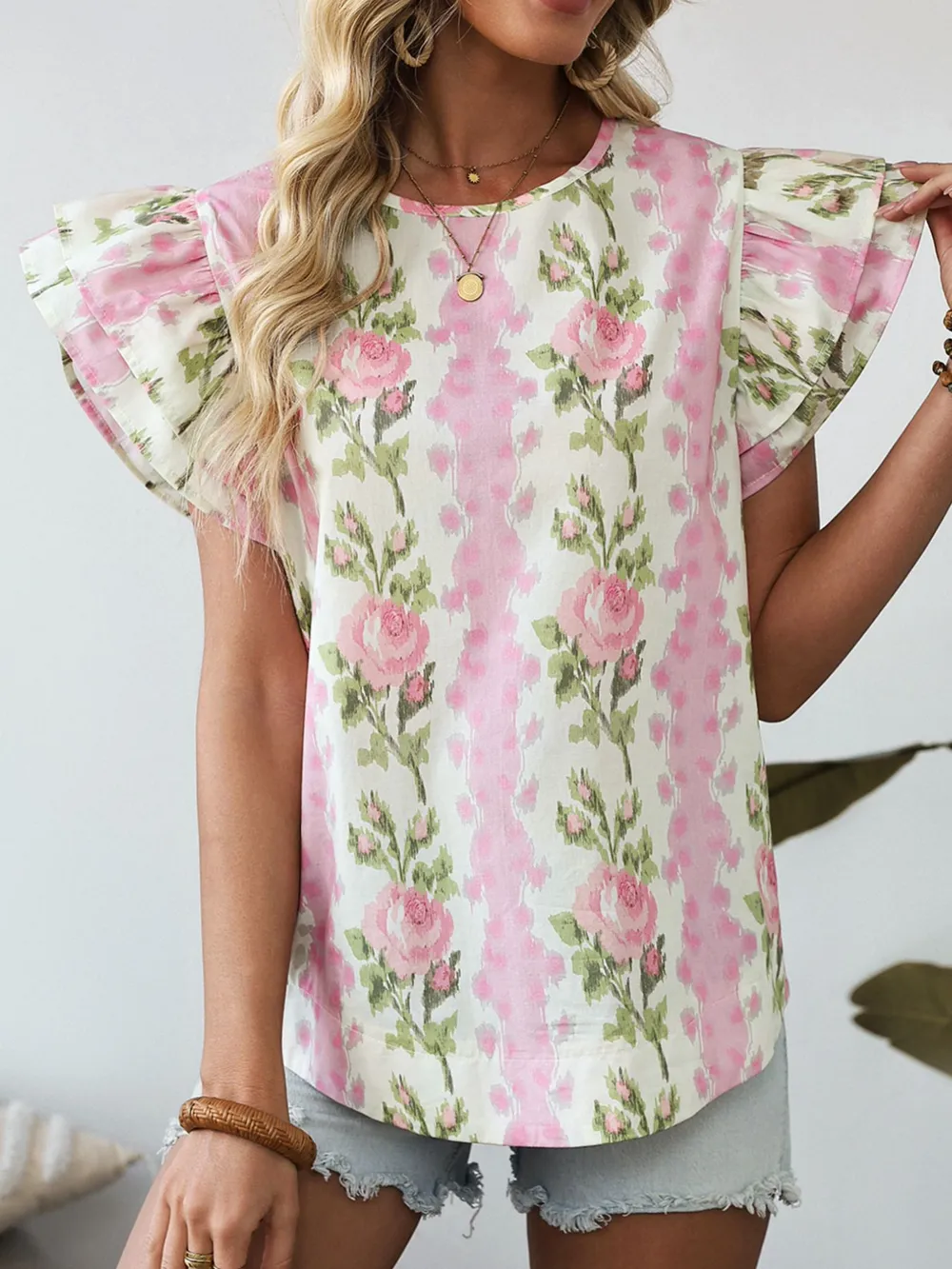Floral Print Ruffled Sleeve Blouse, image 3