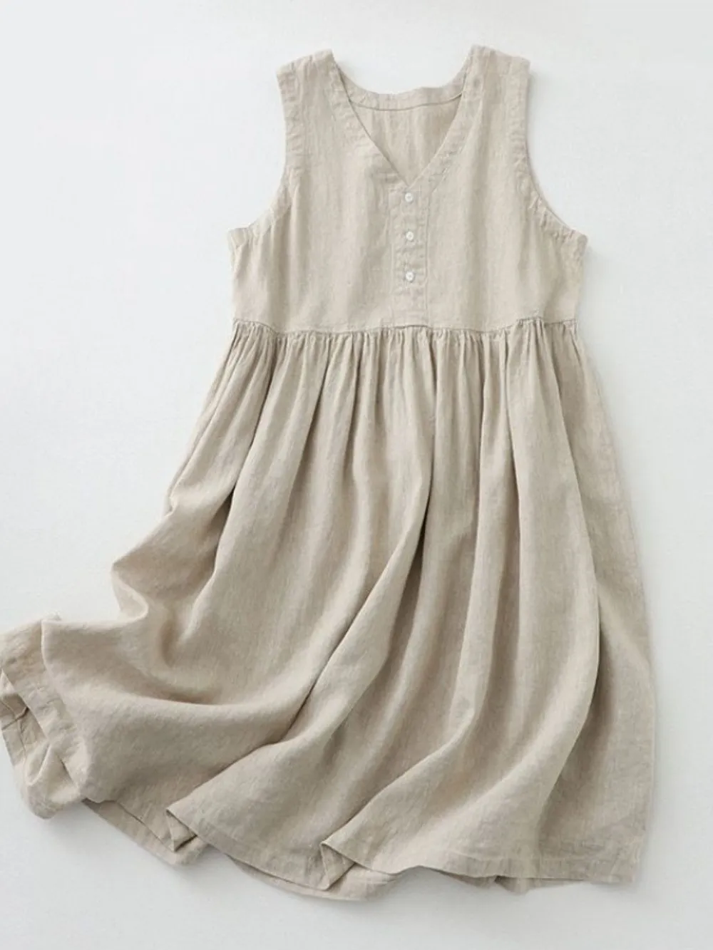 V-Neck Button Detail Sleeveless Midi Dress, image 2