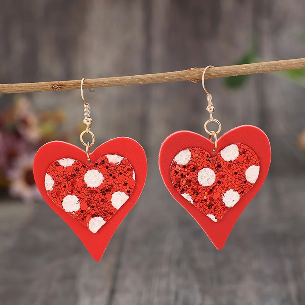 Sequin Heart Leather Drop Earrings, image 3