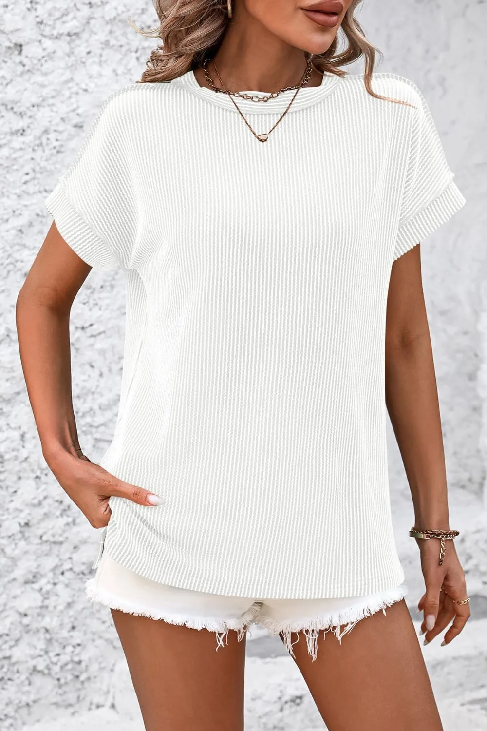 Striped Round Neck Short Sleeve T-Shirt, image 5