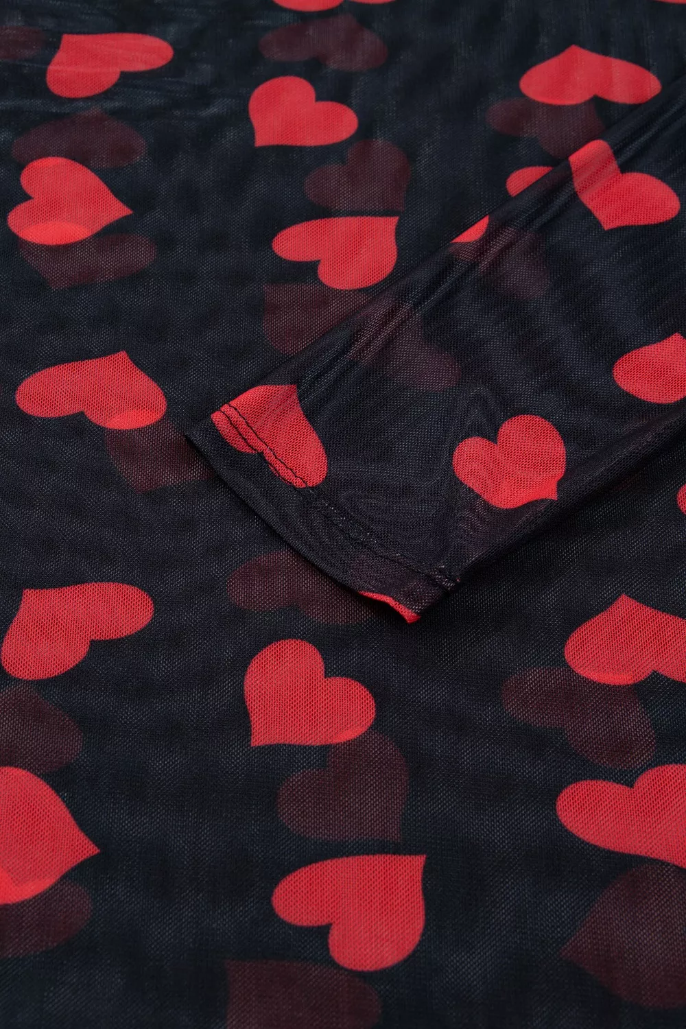 Valentines Heart Printed Sheer Mesh Long Sleeve Top, image 4