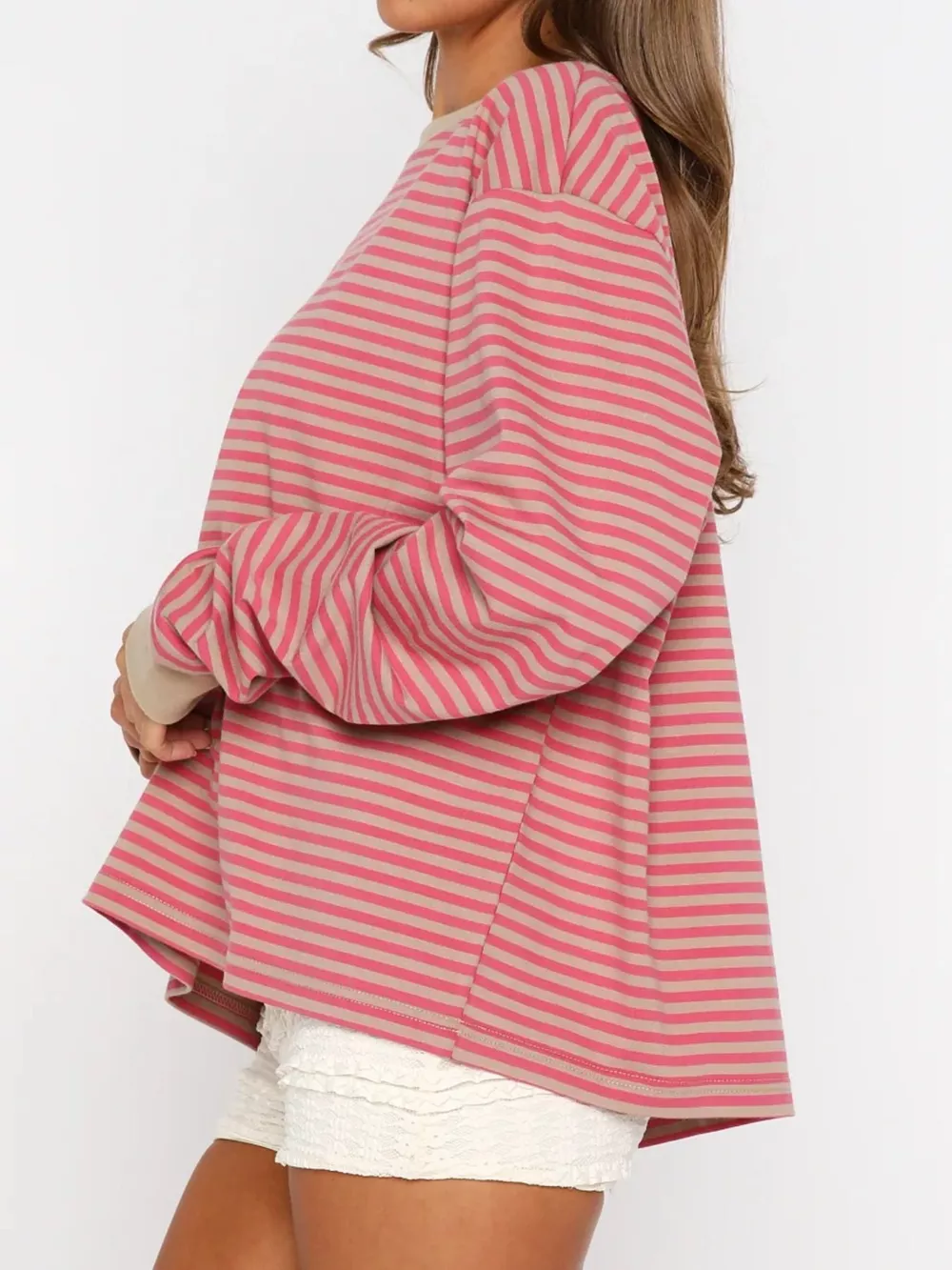 Striped Oversized Round Neck Sweatshirt, image 2
