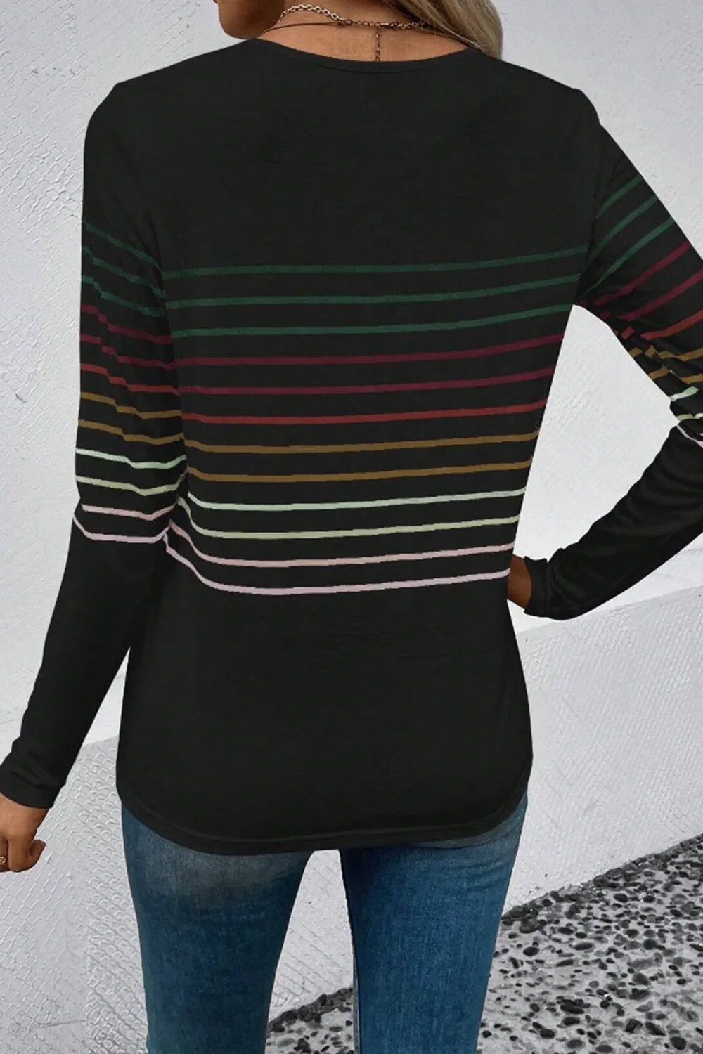 Striped Round Neck Long Sleeve T-Shirt, image 5