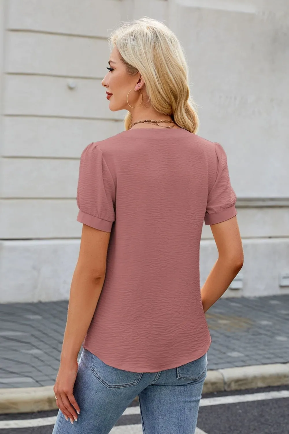 Bow Notched Short Sleeve Blouse, image 7
