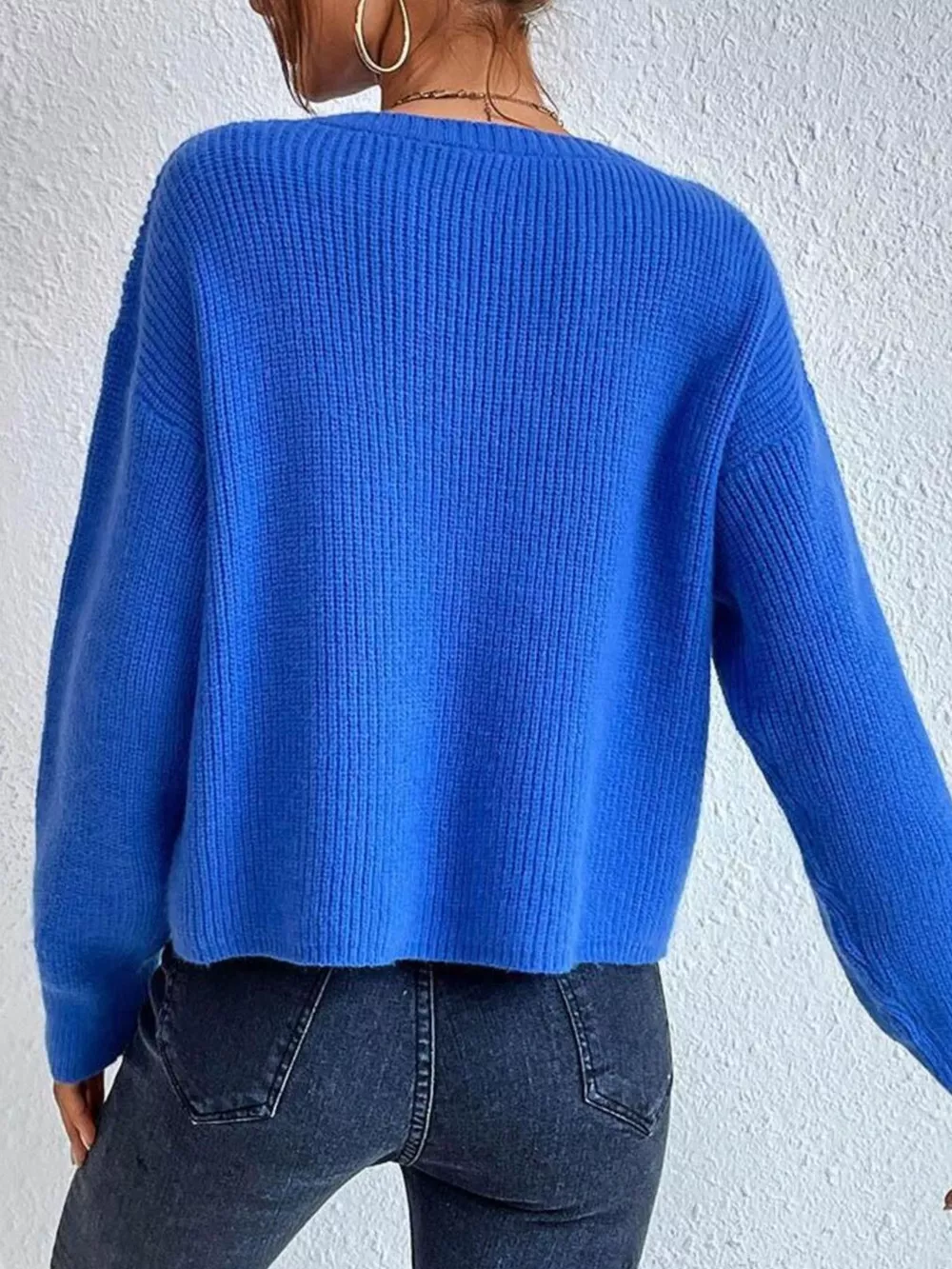 Ribbed Knit Dropped Shoulder Sweater, image 8